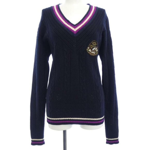 Authentic CHANEL Cashmere Logo Embroidered Preppy Cable Knit Jumper Pullover Top - Picture 1 of 9